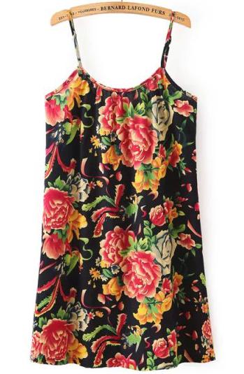 Shein Black Spaghetti Strap Vintage Floral Dress