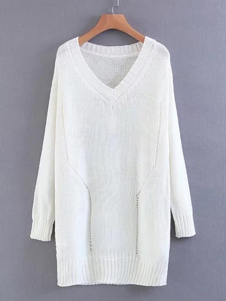 Shein Drop Shoulder Ribbed Trim Longline Sweater