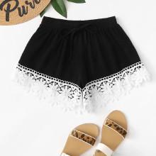 Shein Drawstring Waist Lace Trim Shorts
