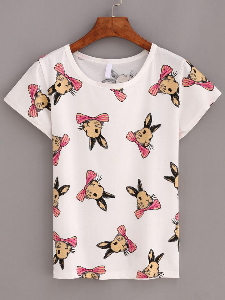 Shein Bunny Print T-shirt - White