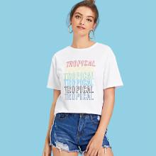 Shein Drop Shoulder Tropical Print Tee