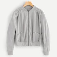 Shein Elastic Hem Zip Front Pocket Jacket