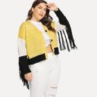 Shein Plus Color Block Tassel Patched Knit Coat