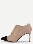 Shein Apricot Cap Toe Faux Pearl Lace Up Pumps
