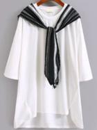 Shein White Round Neck Dip Hem T-shirt With Cape