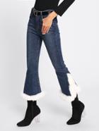 Shein Faux Fur Contrast Hem Flare Jeans