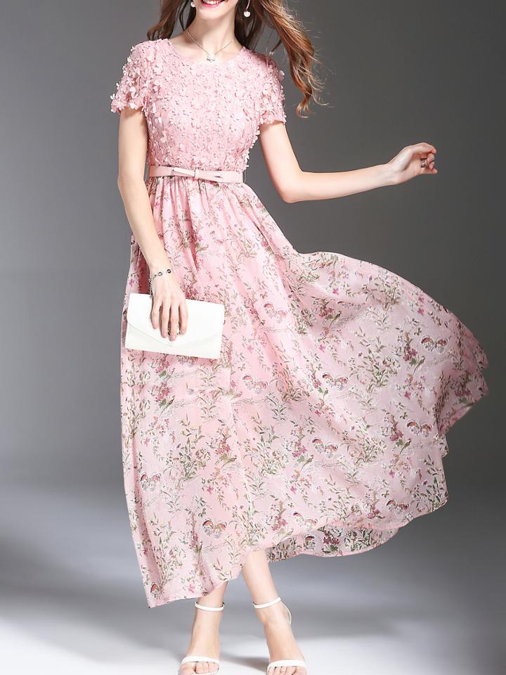 Shein Flowers Applique Beading Floral Dress