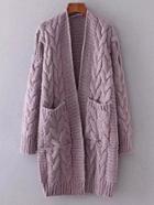 Shein Front Pocket Longline Cable Knit Cardigan