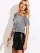Shein Asymmetric Cold Shoulder Heathered T-shirt