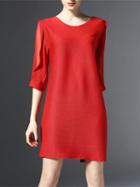 Shein Red Crew Neck Sheer Mesh Shift Dress