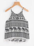 Shein Elephant Print Keyhole Back Dip Hem Cami Top