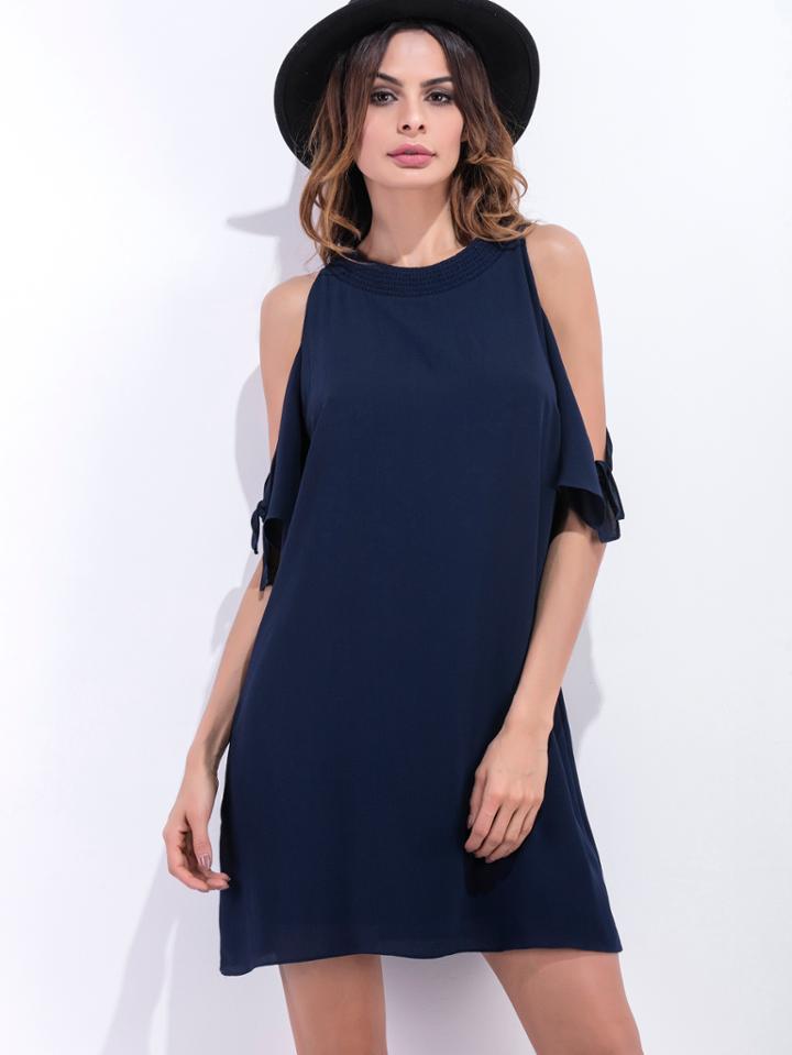 Shein Navy Open Shoulder Keyhole Back Dress