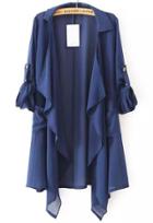 Shein Navy Lapel Asymmetrical Loose Chiffon Trench Coat