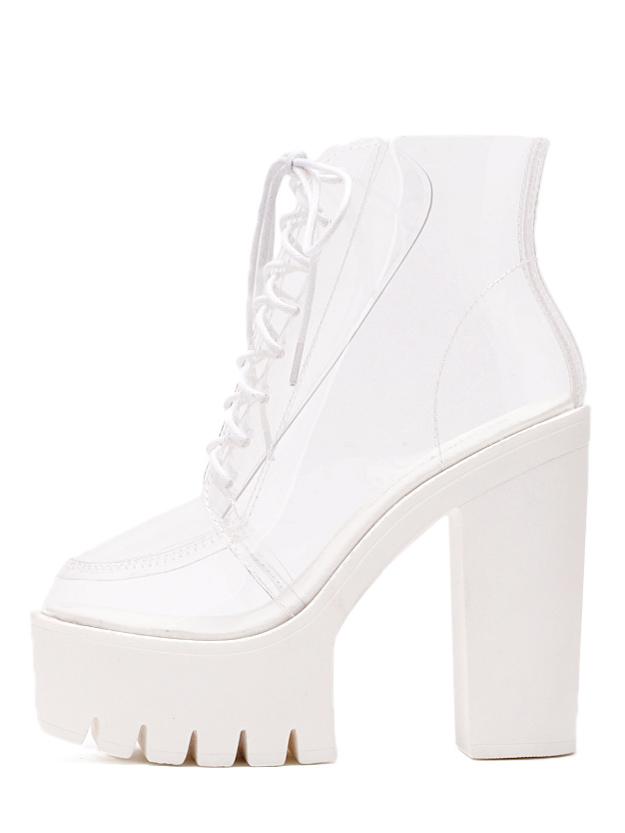 Shein White Lace-up Platform Chunky Pumps