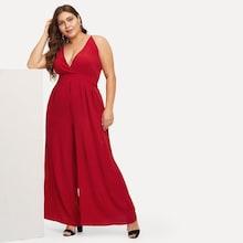 Shein Plus Deep V-neck Wide Leg Cami Jumpsuit