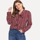 Shein Plus Self-tie Bow Vertical Striped Blouse