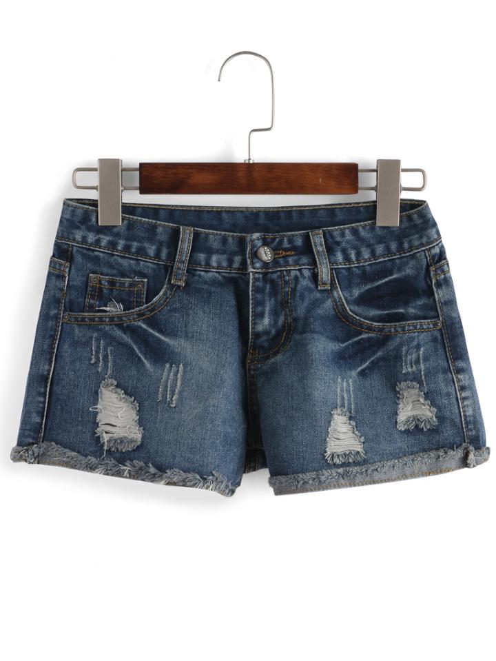 Shein Ripped Frayed Scratch Denim Shorts