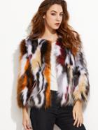 Shein Multicolor Open Front Faux Fur Coat