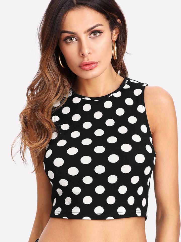 Shein Polka Dot Crop Sleeveless Top