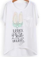 Shein White Dip Hem Shoes Print T-shirt