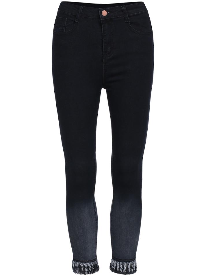 Shein Black Ombre Fringe Denim Pant