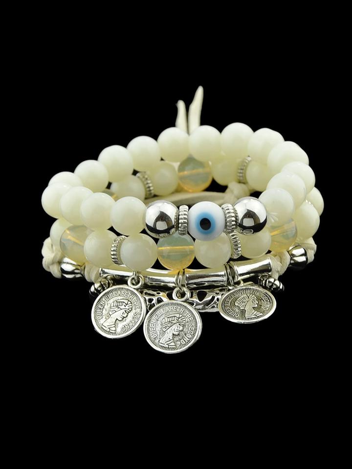 Shein White Color Multi-layer Copper Beaded Bracelet
