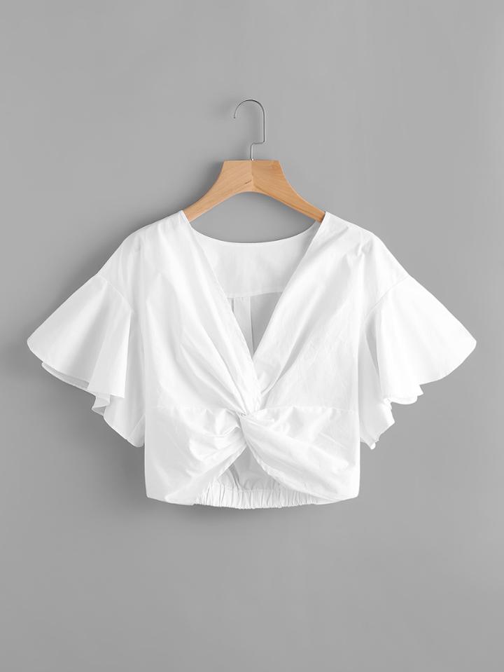 Shein V-neckline Twist Knot Front Crop Top