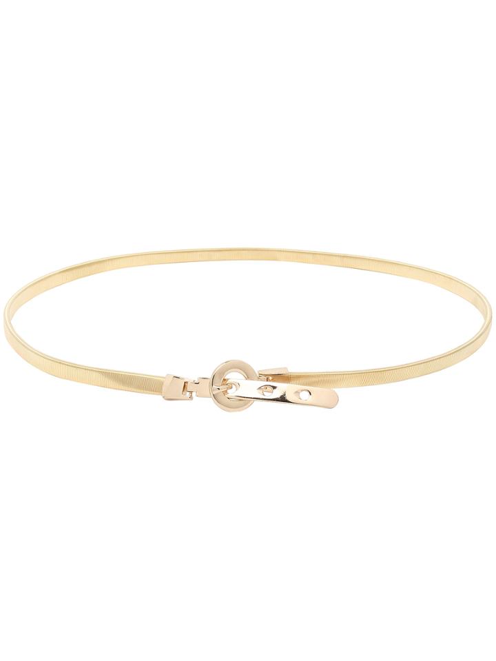 Shein Roller Buckle Golden Skinny Metal Elastic Belt