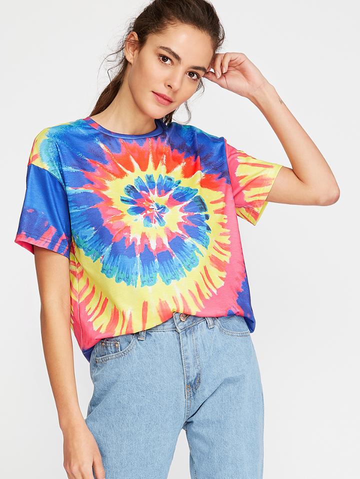 Shein Drop Shoulder Spiral Tie Dye Tee