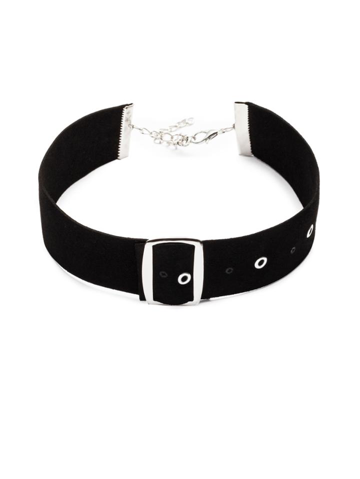 Shein Black Buckled Suede Leather Punk Choker