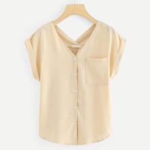 Shein Chest Pocket Cuffed Shirt