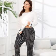 Shein Plus Contrast Striped Tee & Pants Pj Set