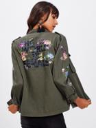 Shein Botanical Embroidered Latter Print Jacket
