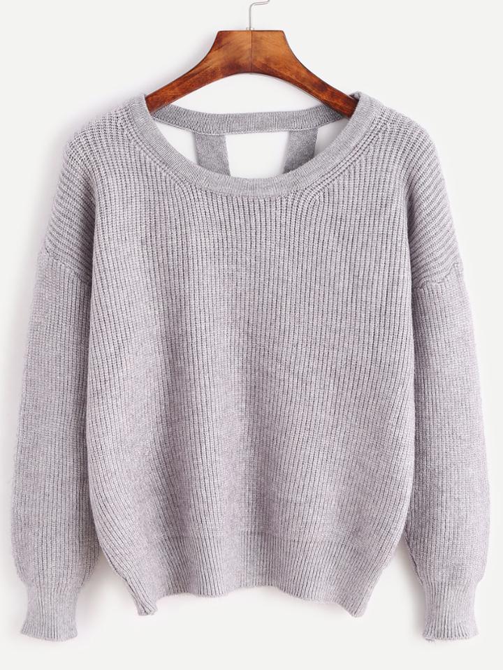 Shein Grey Drop Shoulder Cut Out Back Sweater