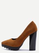 Shein Brown Suede Point Toe Block Heel Pumps