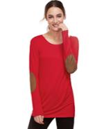 Shein Red Long Sleeve Elbow Patch T-shirt