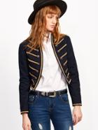 Shein Navy Embroidered Tape Military Jacket