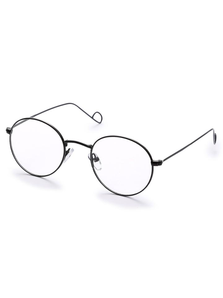 Shein Clear Lenses Black Round Metal Frame Sunglasses