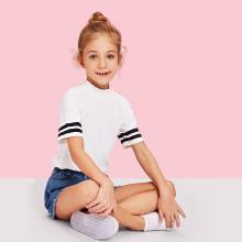 Shein Girls Striped Sleeve High Neck Ribbed Tee