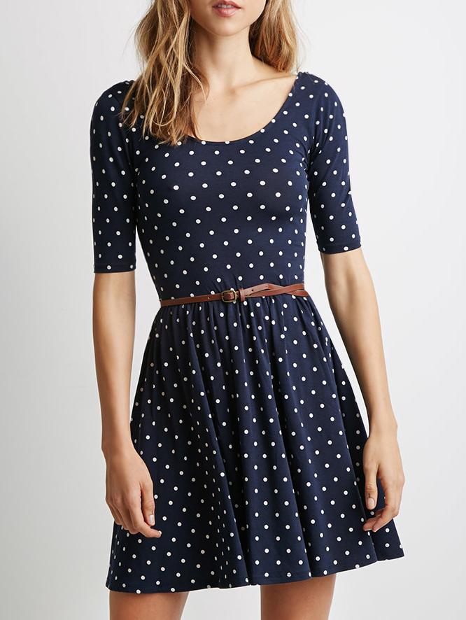 Shein With Belt Polka Dot Dress
