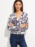 Shein White Vine Pattern Split Cuff Blouse