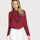 Shein Flounce Neck Lace Cuff Top