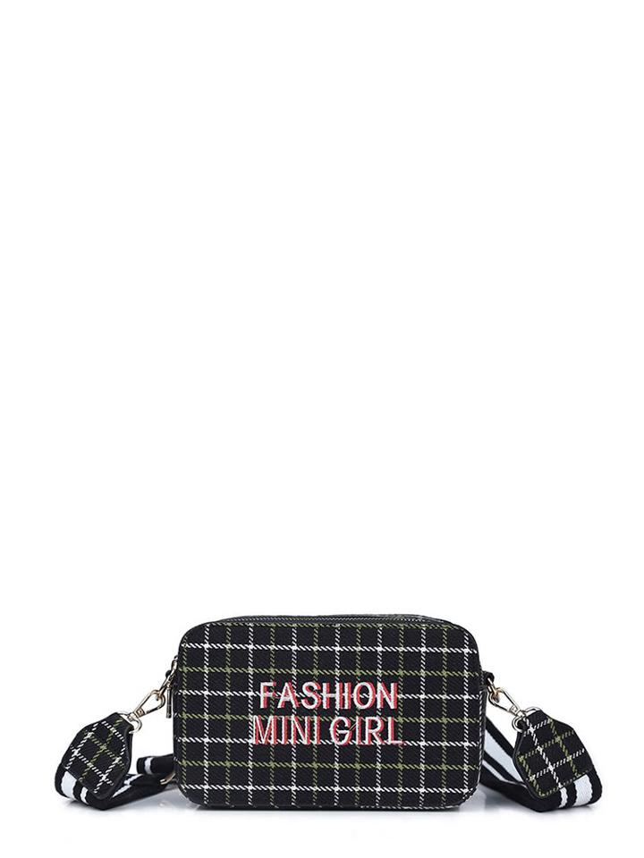 Shein Slogan Detail Gingham Shoulder Bag