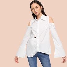 Shein Cold Shoulder Button Collar Neck Top