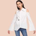 Shein Cold Shoulder Button Collar Neck Top