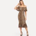 Shein Leopard Print Foldover Front Fishtail Hem Dress