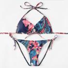 Shein Tropical Print Knot Detail Halter Bikini Set