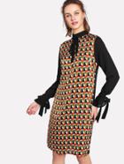 Shein Knotted Cuff And Neck Geo Print Dress