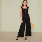 Shein Ruffle Strap Button Front Palazzo Jumpsuit