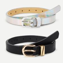 Shein Buckle Design Pu Belt Set 2pcs